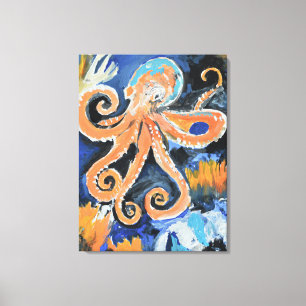 Vibrant Orange Octopus Abstract Canvas Print