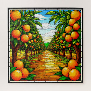 Vibrant Orange Orchard Under a Bright Blue Sky Jigsaw Puzzle