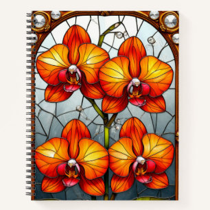 Vibrant orange Orchids in Ornamental Gold Frame Notebook