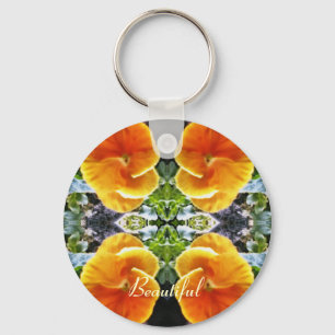 Vibrant Orange Pansies Botanical Natural Keychain