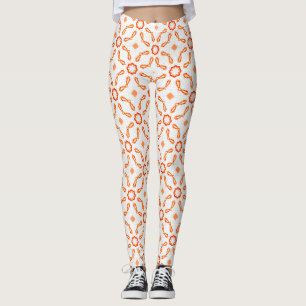 Vibrant Orange-Red Floral & Bow Pattern Leggings