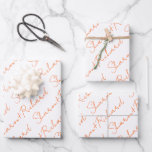 Vibrant orange script calligraphy names wedding  wrapping paper sheet<br><div class="desc">Make your wedding day even more unique with our vibrant orange calligraphy names Wrapping Paper Sheets. These sheets can be personalized with your names, so they're special to you. If your names take more or less space than the standard text size, you can adjust the text size to make sure...</div>
