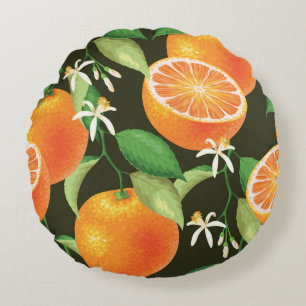 Vibrant Orange Seamless Pattern Design Round Pillow