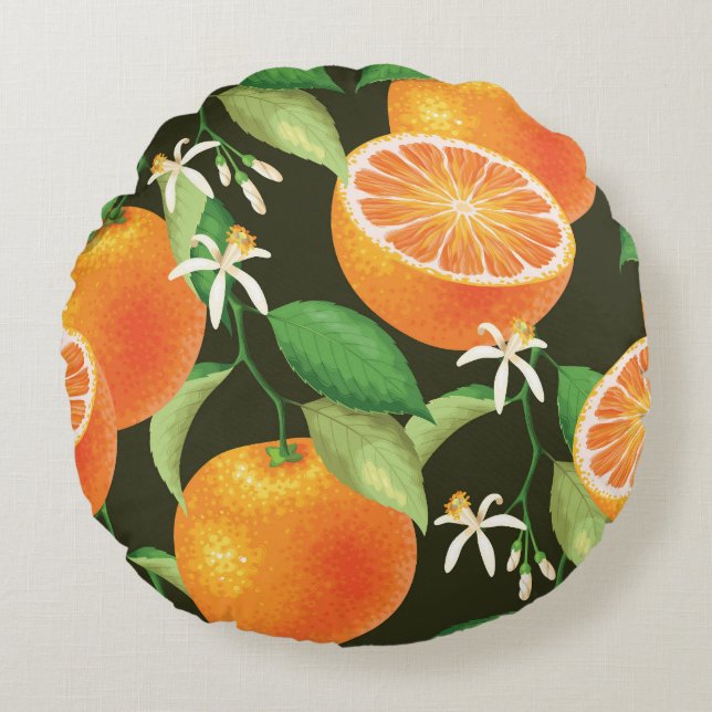 Vibrant Orange Seamless Pattern Design Round Pillow (Front)