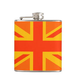 Vibrant Orange Union Jack British Flag Swag Hip Flask