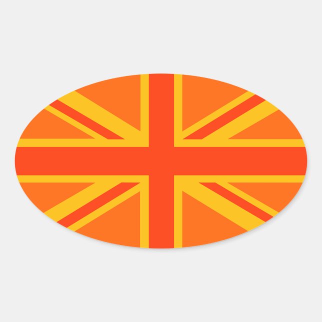 Vibrant Orange Union Jack British Flag Swag Oval Sticker (Front)