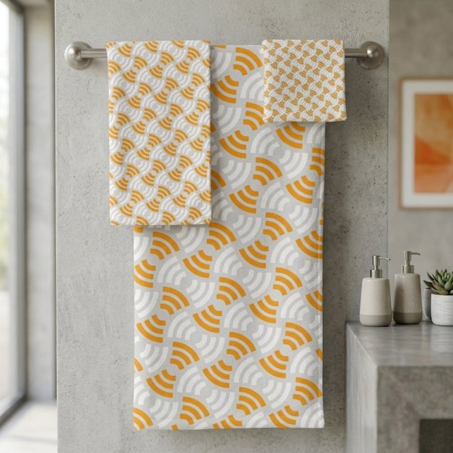 Vibrant Orange Wave Geometric Abstract Pattern Bath Towel Set (Creator Uploaded)