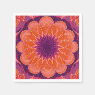 Vibrant Orange with Purple Floral Kaleidoscope Napkin