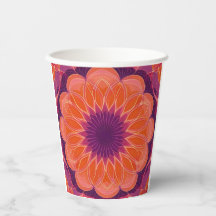 Vibrant Orange with Purple Floral Kaleidoscope