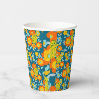 Vibrant Orange & Yellow Blooms on Deep Teal Paper Cups