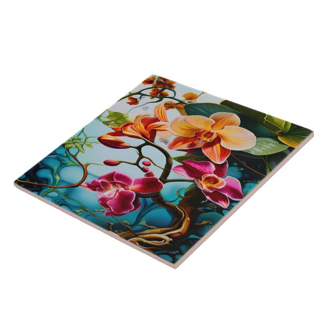 Vibrant Orchids Blooming in Tropical Paradise Tile (Side)