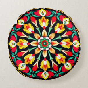 Vibrant Ornate Mandala Design Round Pillow