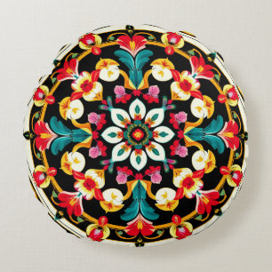 Vibrant Ornate Mandala Design Round Pillow