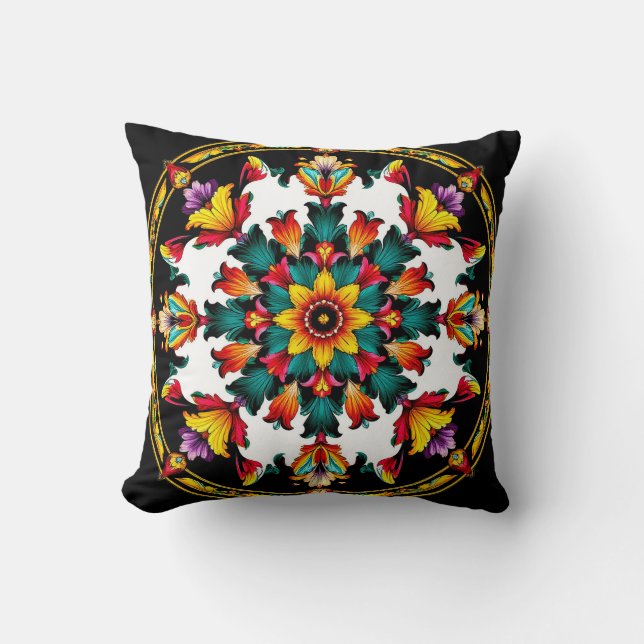 Vibrant Ornate Mandala Design Throw Pillow (Front)
