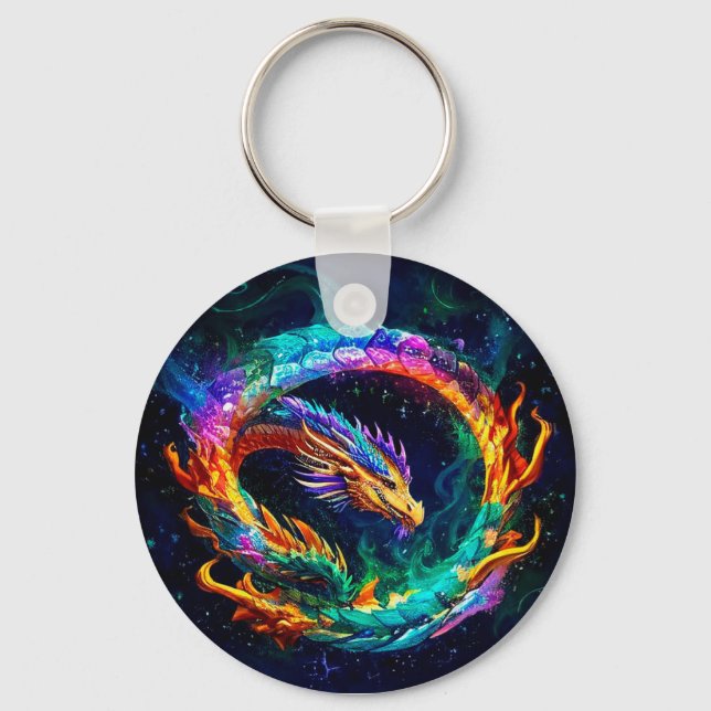 Vibrant Ouroboros Dragon Art Symbol Keychain (Front)