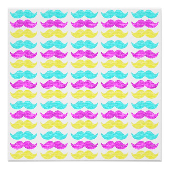 Vibrant Overlapping CMY Moustache Pattern Poster (Front)