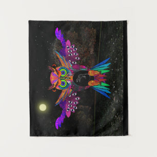 Vibrant Owl at Night Tapestry