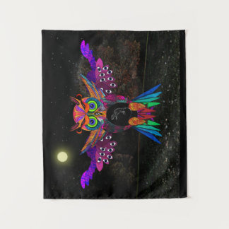 Vibrant Owl at Night Tapestry