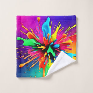 Vibrant Paint Burst Design Bath Towel Set