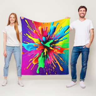 Vibrant Paint Burst Design Fleece Blanket