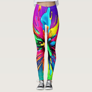 Vibrant Paint Burst Design Leggings
