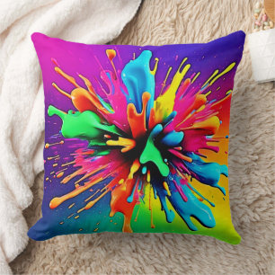 Vibrant Paint Burst Design Throw Pillow