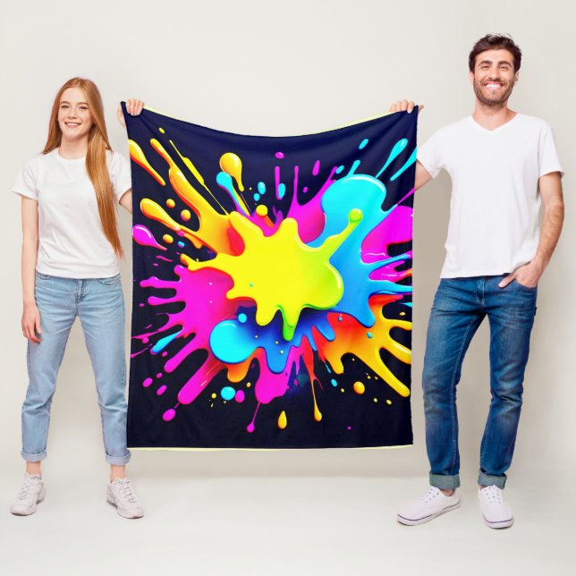Vibrant Paint Splash Abstract Art Fleece Blanket (In Situ)