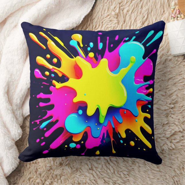 Vibrant Paint Splash Abstract Art Throw Pillow (Blanket)