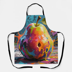 Vibrant Paint Splash Pear Apron