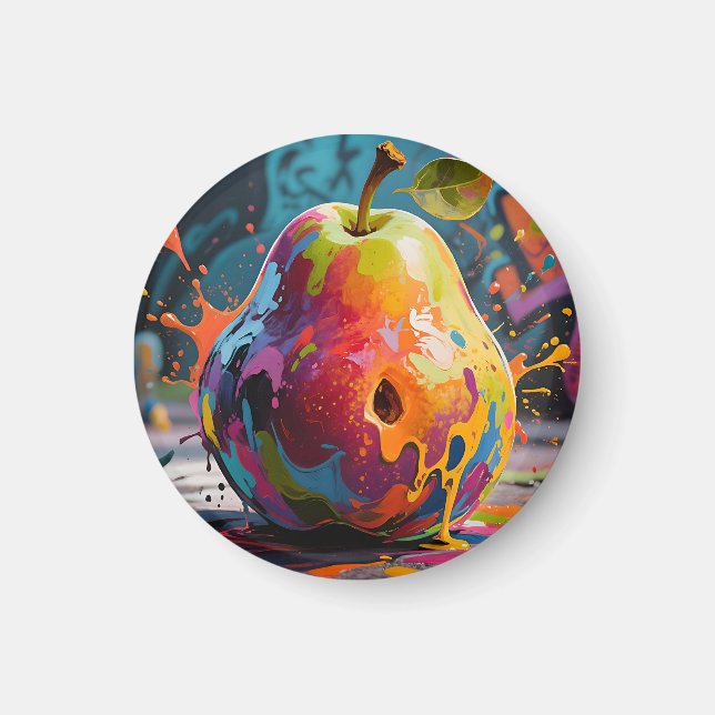 Vibrant Paint Splash Pear Magnet (Front)