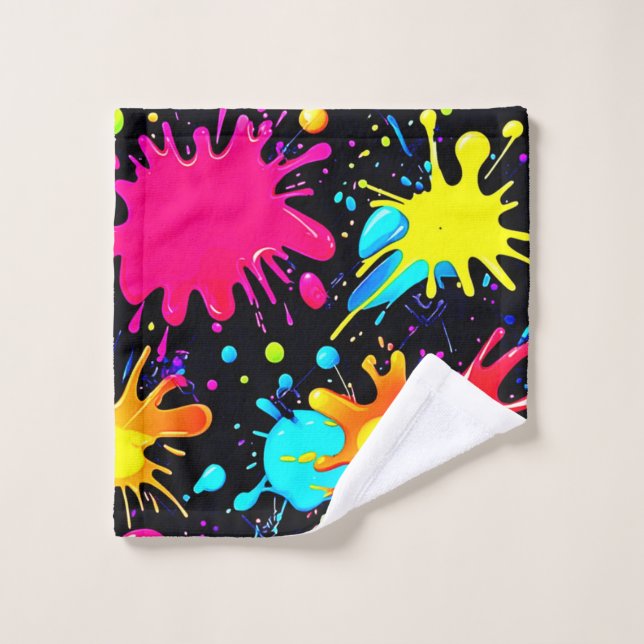 Vibrant Paint Splatter Art Burst Bath Towel Set (Wash Cloth)