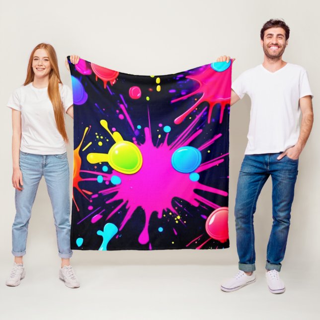 Vibrant Paint Splatter Art Fleece Blanket (In Situ)