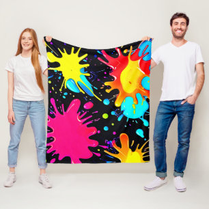 Vibrant Paint Splatter Artwork Burst Fleece Blanket