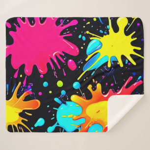 Vibrant Paint Splatter Artwork Burst Sherpa Blanket