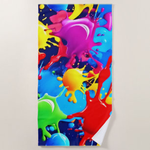 Vibrant Paint Splatters: A Bold Colours Statement Beach Towel