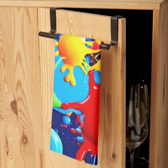 Vibrant Paint Splatters: A Bold Colours Statement Kitchen Towel (Thirds Fold)