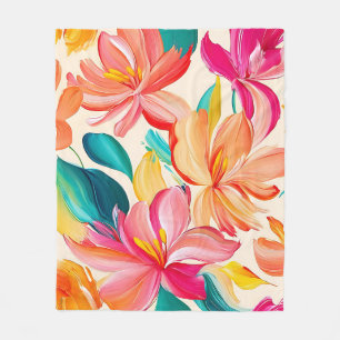 Vibrant Painted Floral Pattern Fleece Blanket