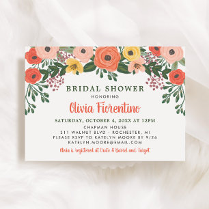 Vibrant Painted Floral Wedding Bridal Shower Invitation
