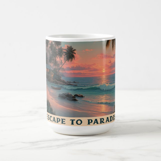 Vibrant Painterly Tropical Beach Sunset  Coffee Mug (Center)