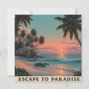 Vibrant Painterly Tropical Beach Sunset Holiday Card