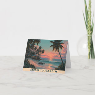 Vibrant Painterly Tropical Beach Sunset  Holiday Card