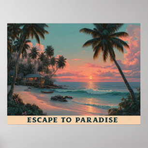 Vibrant Painterly Tropical Beach Sunset  Poster