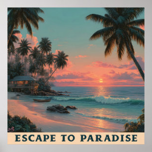 Vibrant Painterly Tropical Beach Sunset  Poster
