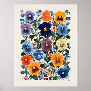 Vibrant Pansy Floral Illustration Poster