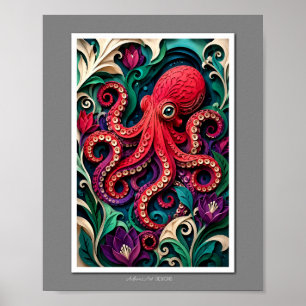 Vibrant Paper Art Octopus Garden Poster