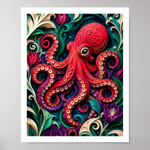 Vibrant Paper Art Octopus Garden Poster