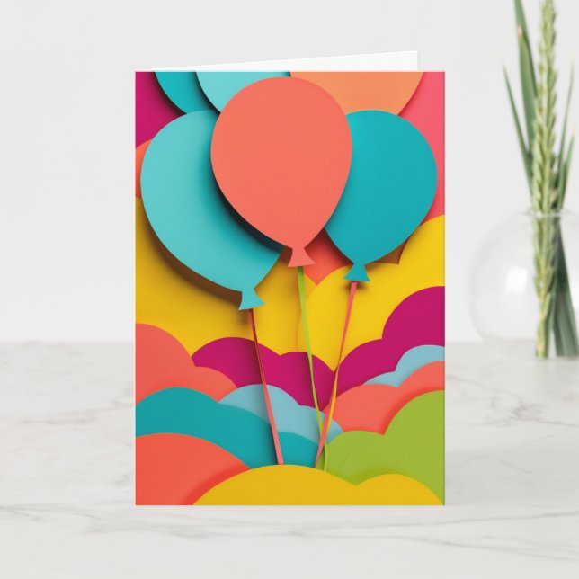 Vibrant Paper Balloons Cluster Card (Front)