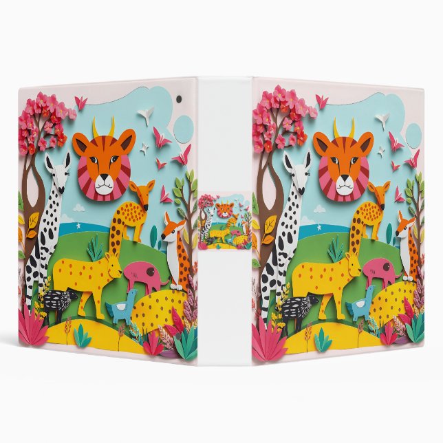 Vibrant Paper Collage Animal Kingdom Binder (Background)