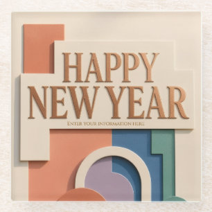 Vibrant Paper Cut Happy New Year Wishes Greeting Glass Coaster