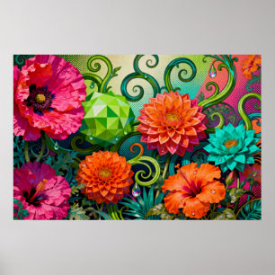 Vibrant Paper Flower Bouquet - Colorful Artistic  Poster